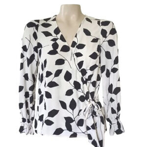 Talbots Leaf Print Wrap Top   Petite